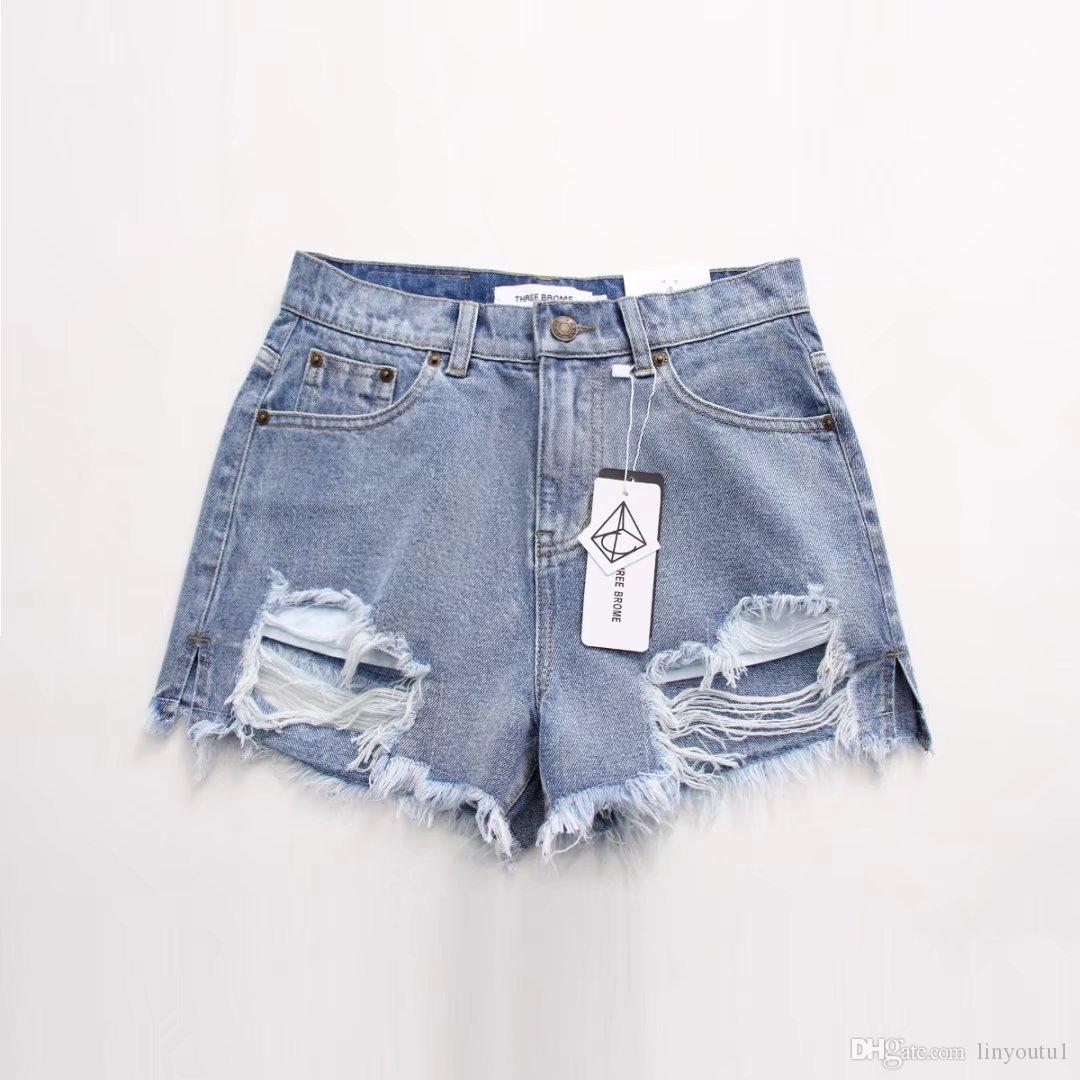 High-quality denim shorts 2020 summer new European and American high-waisted split ass hole cowboy shorts women beachpants