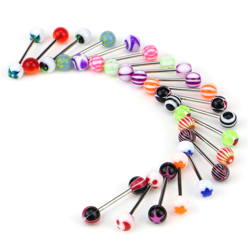 100pcsLot Body Jewelry Fashion Mixed Colors Tongue Tounge Rings Bars Barbell Tongue Piercing