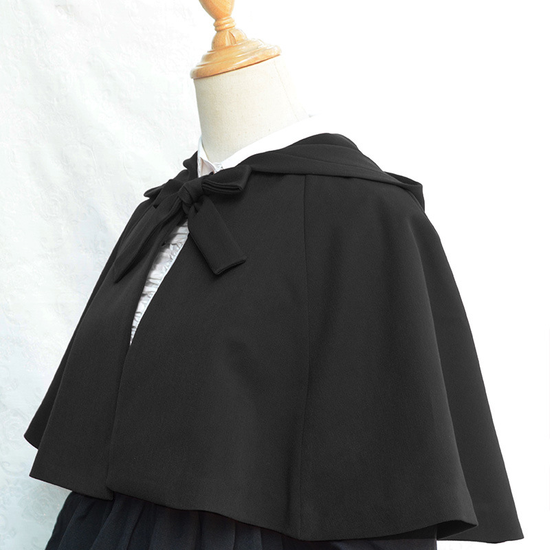 Japanese Inspired Style Vintage Princess Lovely Lolita Short Cloak Hooded Poncho Coat Sweet Ties Front Outwear Mini Jacket Cape Black Red