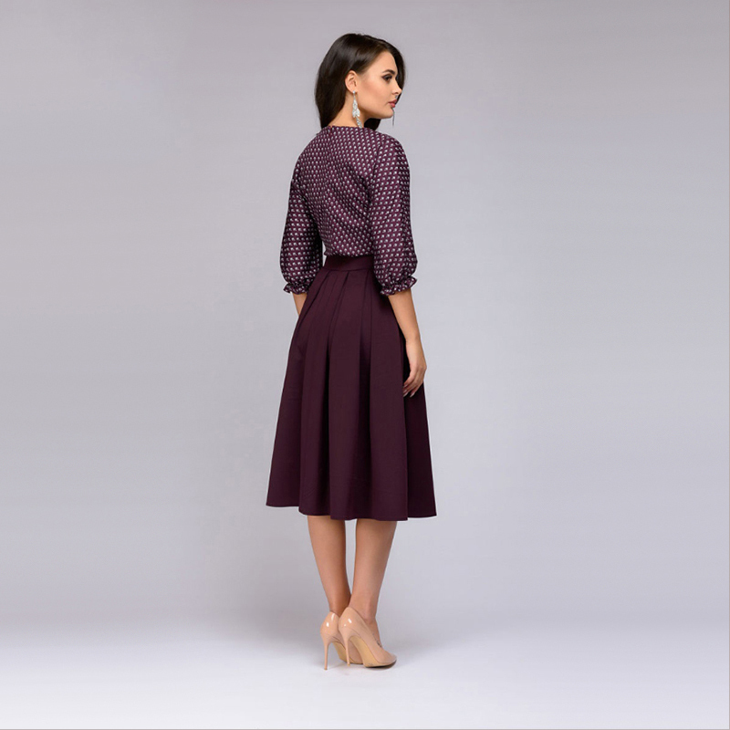 Autumn Vintage Lantern Sleeve Printing Dress Women 2018 Elegant Casual O-Neck Half Sleeves A-Line Dress Mid-Calf Party Dresses Y19012102