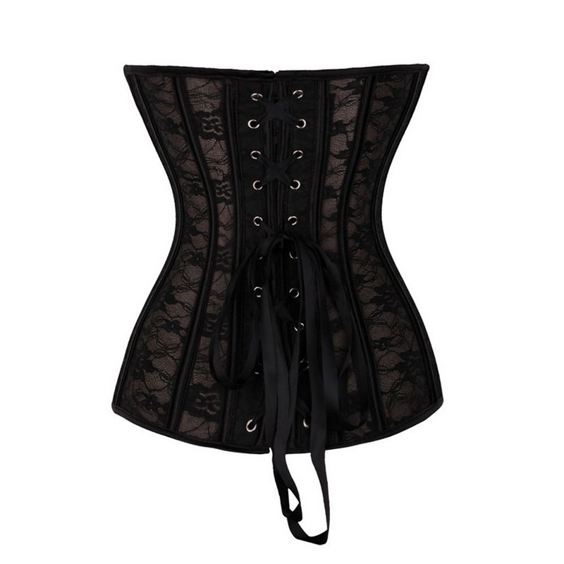 Lace Mesh Overbust Corset Top Women Fashion Transparent Steel Boned Underwire Padded Cups Sexy Lace-up White Bridal Corset