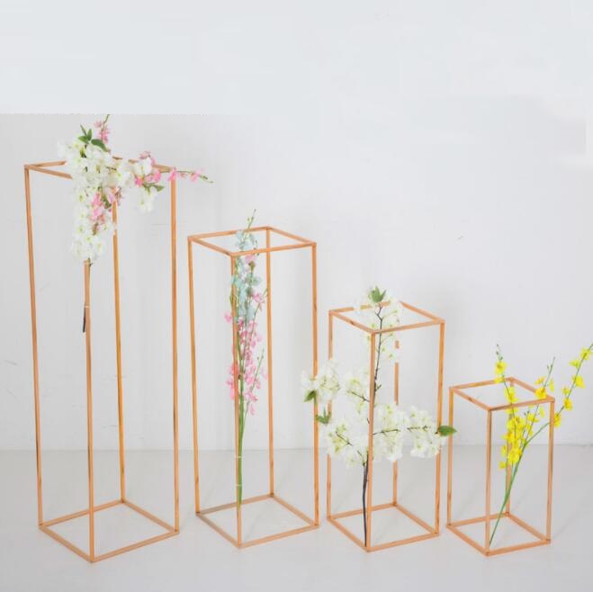 Gold color wedding decoration 4pcs/set Wedding flowers stand arrangement table centerpiece Iron geometric placed props