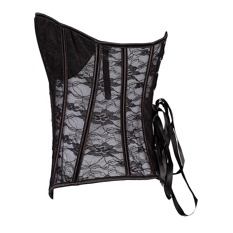 Lace Mesh Overbust Corset Top Women Fashion Transparent Plastic Boned Underwire Padded Cups Sexy Lace-up White Bridal Corset