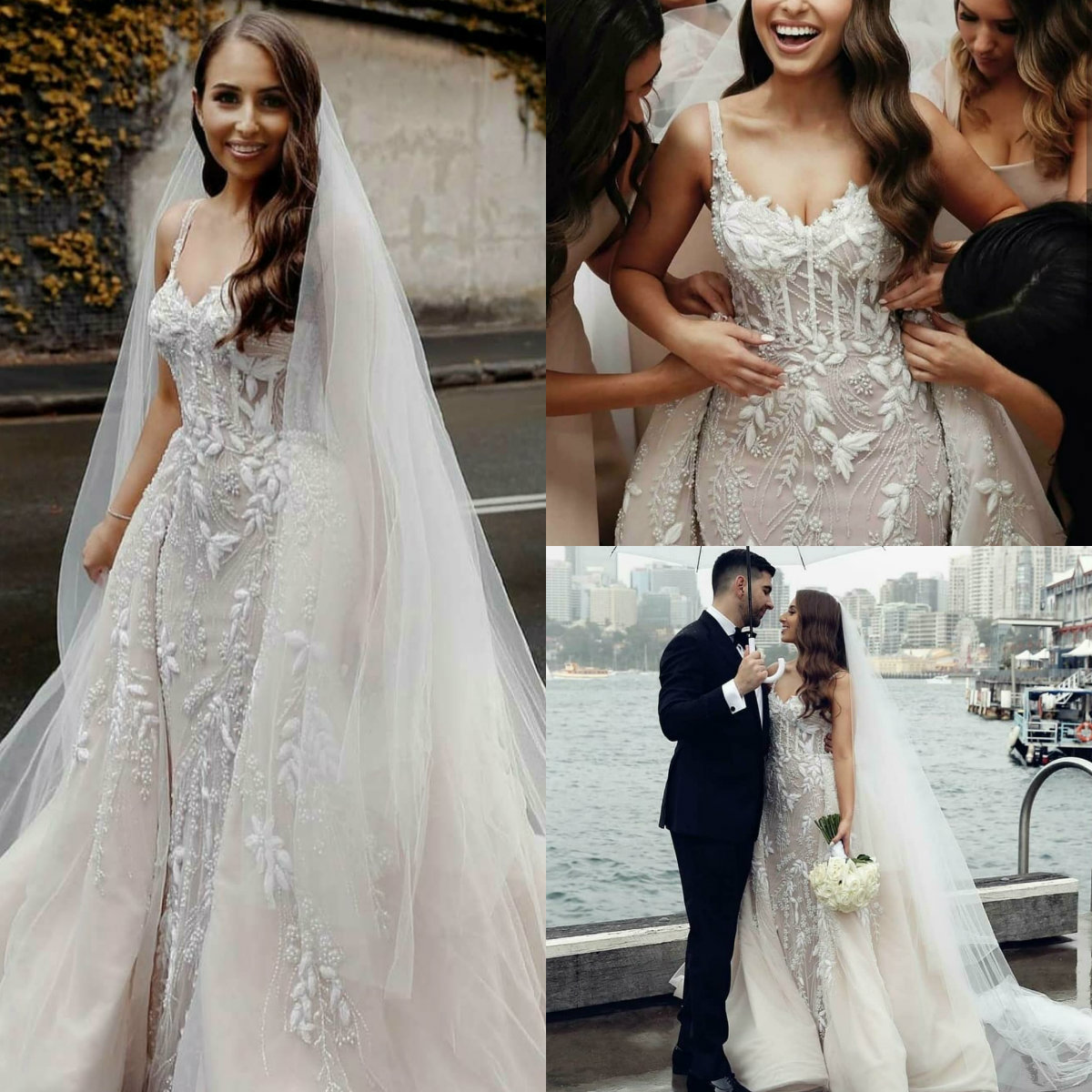 2020 Spaghetti Mermaid Wedding Dresses with Detachable Train Lace Appliques Fish Bone Top robes de mariée Backless Sexy Bridal Wedding Gowns