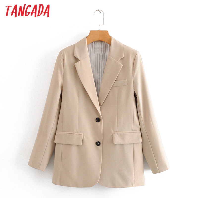 Tangada women solid beige blazer female long sleeve elegant jacket female work wear blazer formal suits DA83
Tangada women solid beige blazer female long sleeve elegant jacket female work wear blazer formal suits DA83