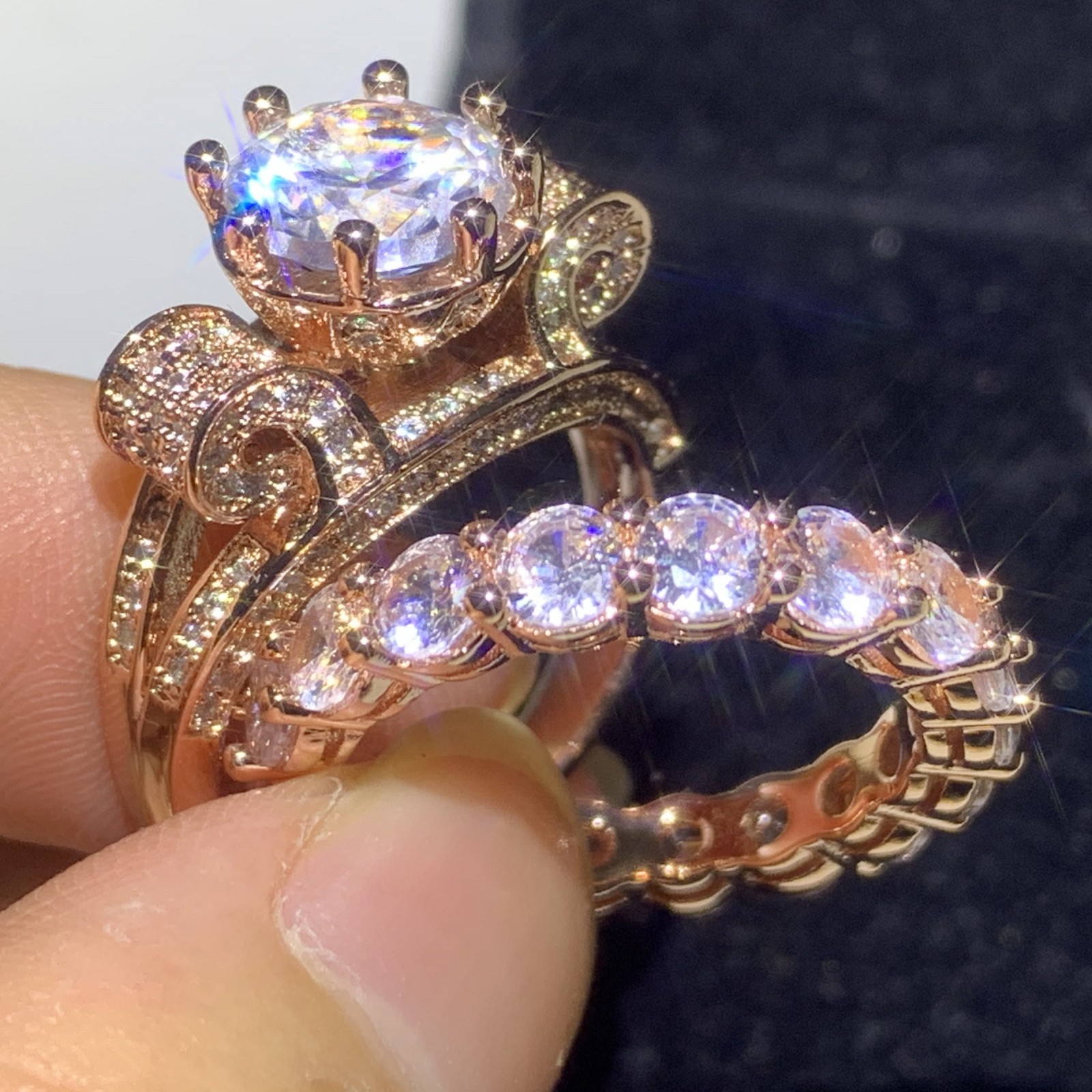 Stunning Sterg Sier & Rose Gold Fill Couple Rings Set - 2024