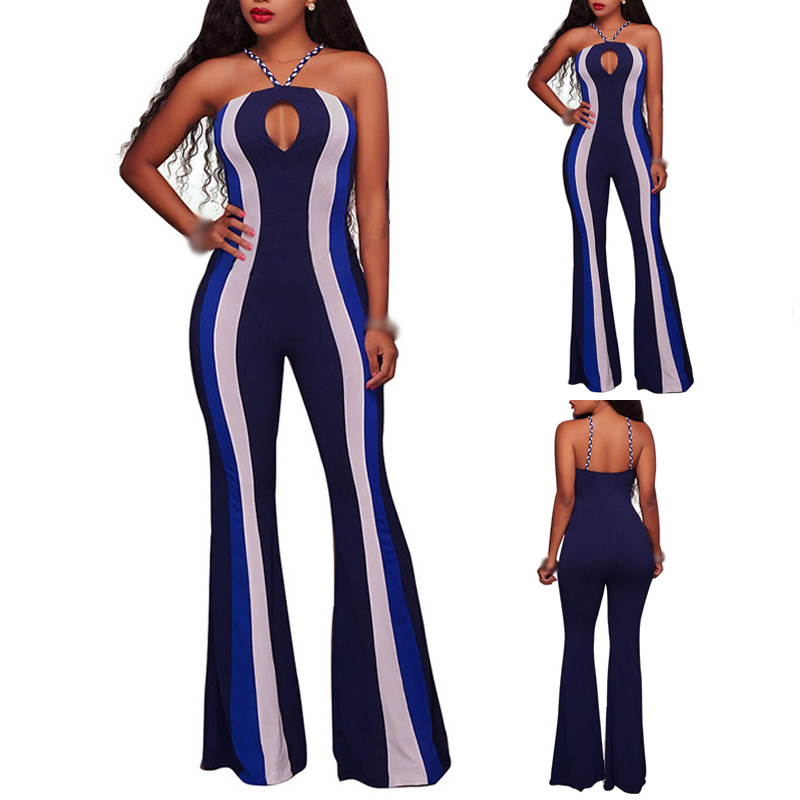 Women Jumpsuit Lady Clubwear Summer Halter Neck Casual Fashion Party Striped Playsuit Romper Long Sleeveless, Blue
Women Jumpsuit Lady Clubwear Summer Halter Neck Casual Fashion Party Striped Playsuit Romper Long Sleeveless, Blue