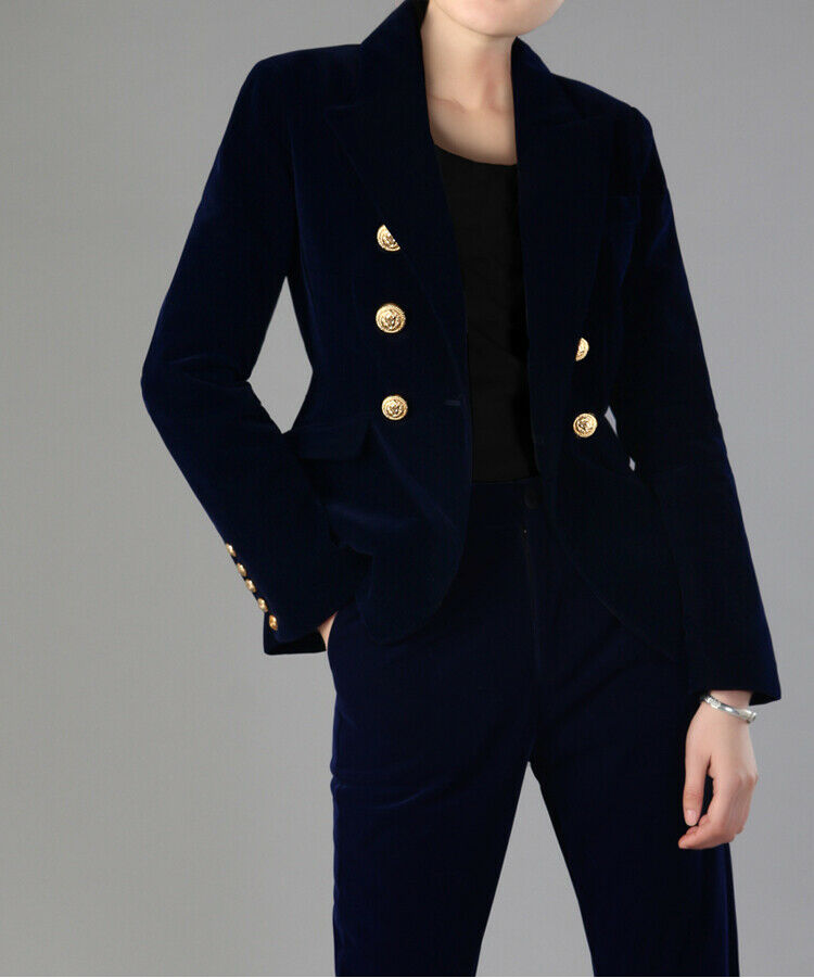 Navy Blue Velvet Mother of the Bride Suits Slim Fit Ladies Formal Party Evening Wear For Wedding(Jacket+Pants)