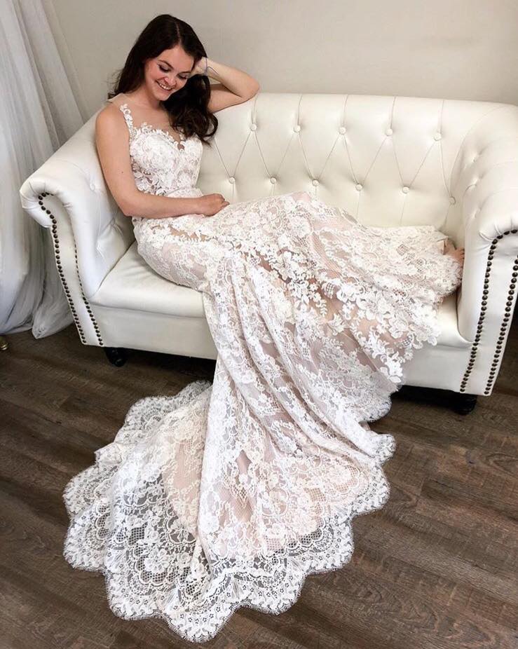 elegant mermaid wedding dresses sheer neck lace appliqued bridal gowns trumpet plus size tulle wedding dress cheap