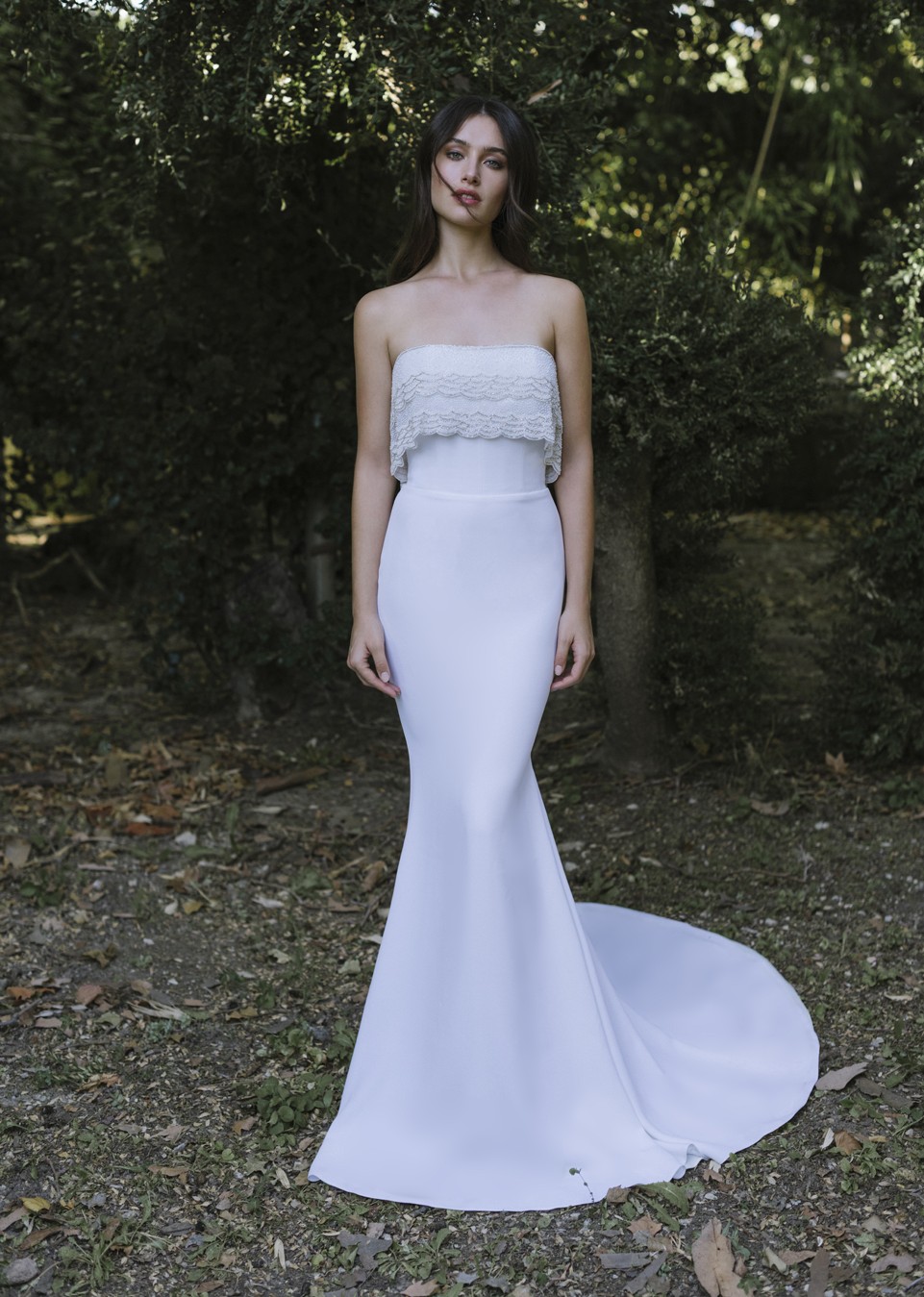 Pearls White Mermaid Wedding Dresses With Tulle Outfit Strapless Neck Beaded Bridal Gowns Sweep Train Trumpet Robe De Marie