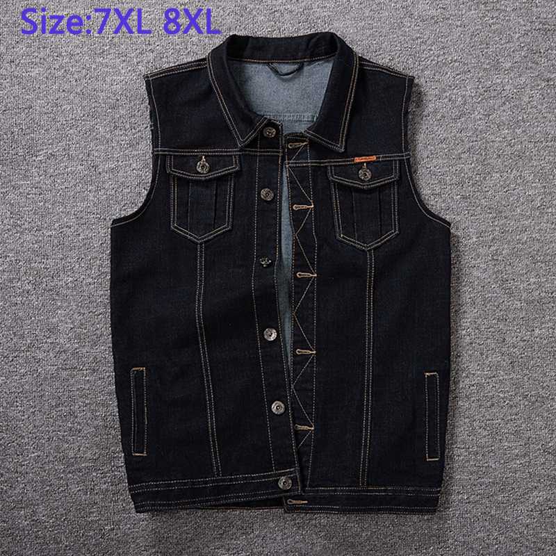 7XL 8XL Men's Denim Vest Jacket Cotton High Quality Very Large Super Jacket Black Big Man Extra Obese Plus Size XXL-6XL 7XL 8XL