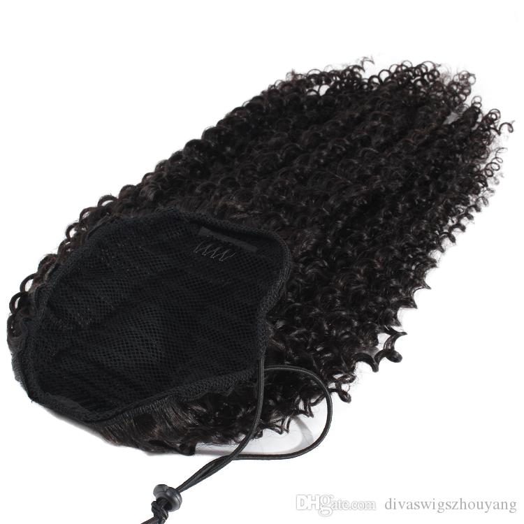 Afro Kinky Curly human hair ponytail extensions Kinky Curly drawstring human hair ponytail hairpieces curly clip in ponytail hair piece