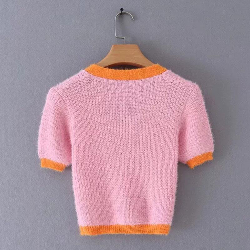 Pink cardigan womens sweaters korean crop sweater yellow autumn tops short sleeve v neck short cardigan mohair sweater fall 2019 T200101