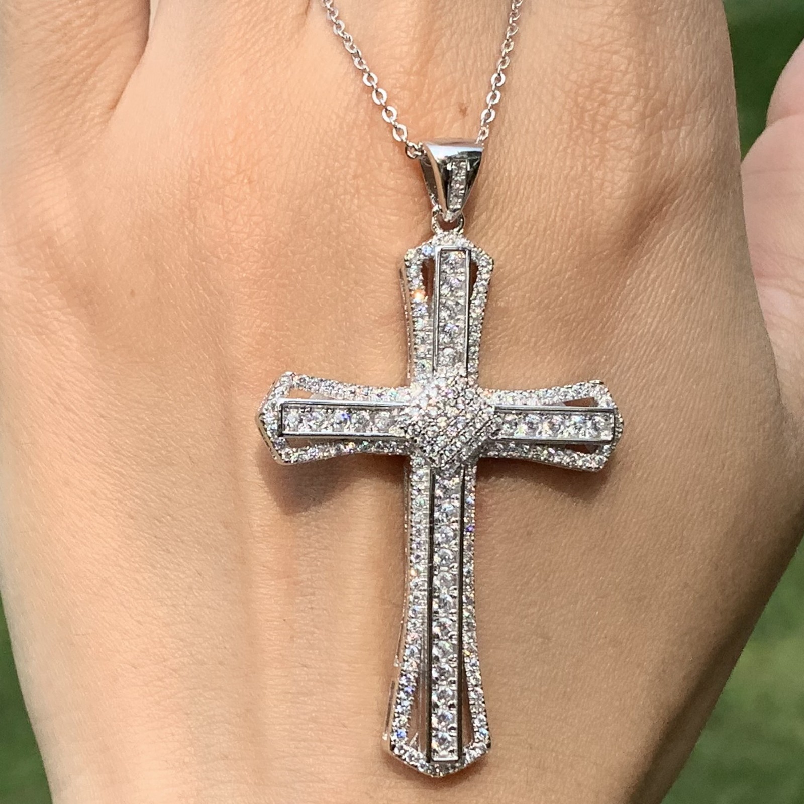 Cross Sterg Sier Necklace for Women - Pave White Cubic Zirconia Pendant Jewelry 6bac