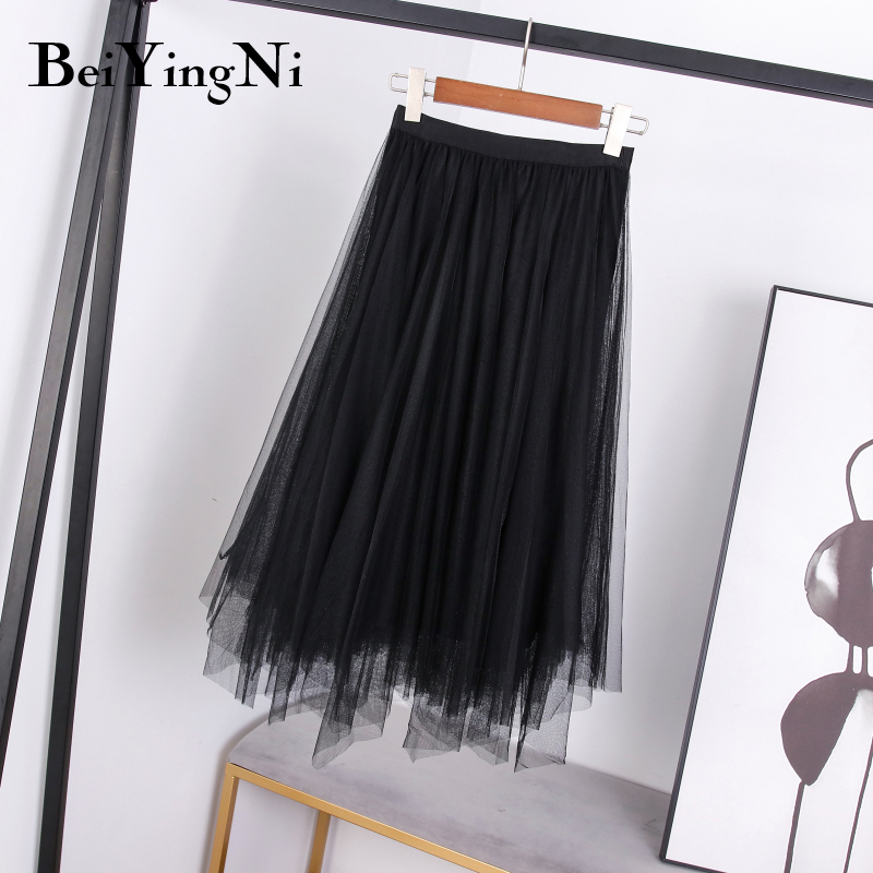 Beiyingni Autumn Tutu Skirts Womens Mesh Elastic Waist Solid Black 2020 Midi Tulle Skirt A Line Irregular Pleated Saia Korean
Beiyingni Autumn Tutu Skirts Womens Mesh Elastic Waist Solid Black 2020 Midi Tulle Skirt A Line Irregular Pleated Saia Korean