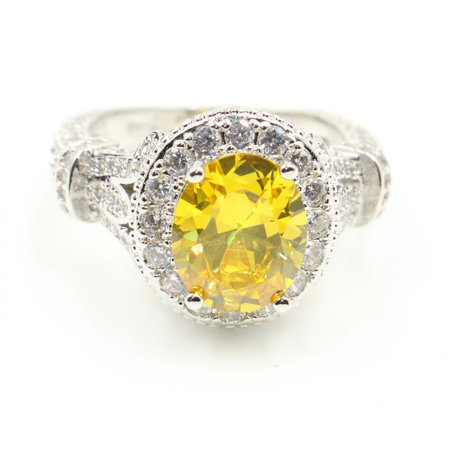 Sparkg Sterg Sier Oval Cut Topaz CZ Dia Wedding Band for Women - Sizes 6, 7, 8