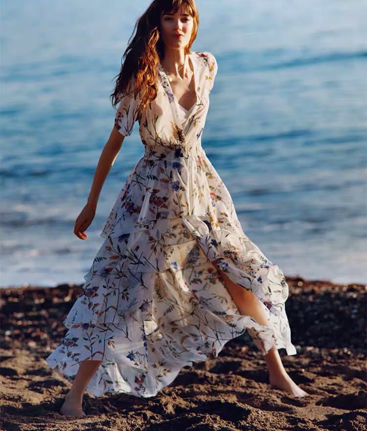 2019 Spring Summer Floral Print Short Sleeves V Neck Tiered Mid-Calf Dresses Elastic Waist Women Fashion Dress MAY515, Black;gray
2019 Spring Summer Floral Print Short Sleeves V Neck Tiered Mid-Calf Dresses Elastic Waist Women Fashion Dress MAY515, Black;gray