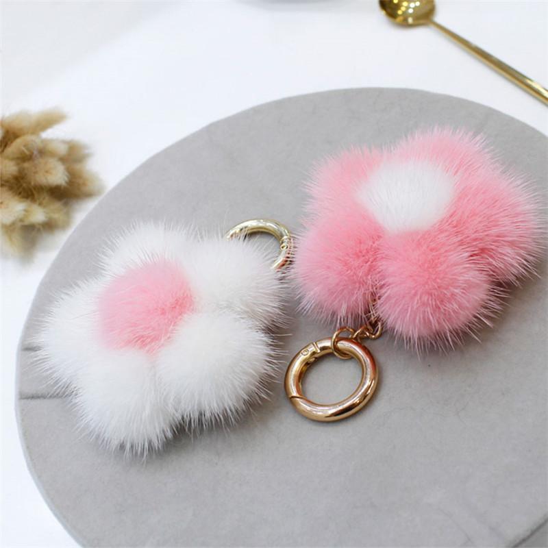 10cm Hot Real Mink Fur Ball Keychain For Handbag Car Key Ring Fashion New Mink Flower Pompom Pendant Real Fur Key Chains