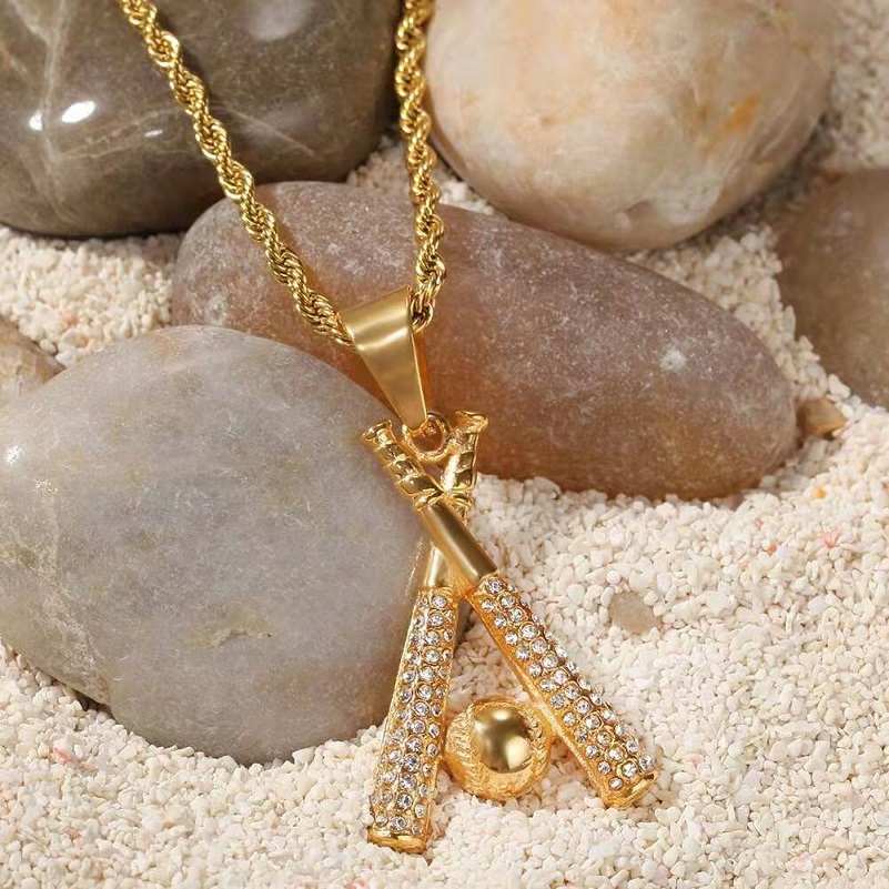 ied out Baseball bat pendant necklaces for men luxury designer mens bling diamond player pendants stainless steel hip hop jewelry
