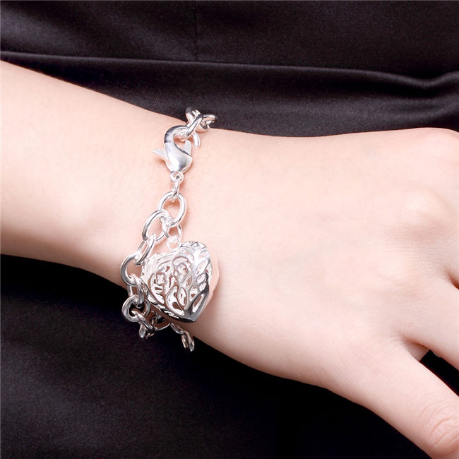Hot sale 925 silver Crude three-dimensional heart Bracelet DFMCH269,fashion 925 sterling silver plated Chain link bracelets high grade
