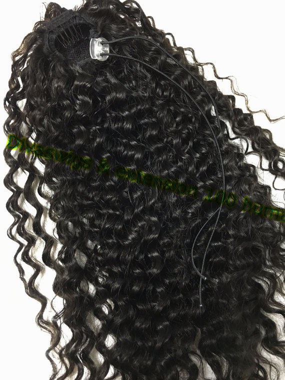 Unprocessed Natural Curly Weave Ponytail Clip ins Natural Ponytails Extensions drawstring ponytail long high braid style hair 160g
