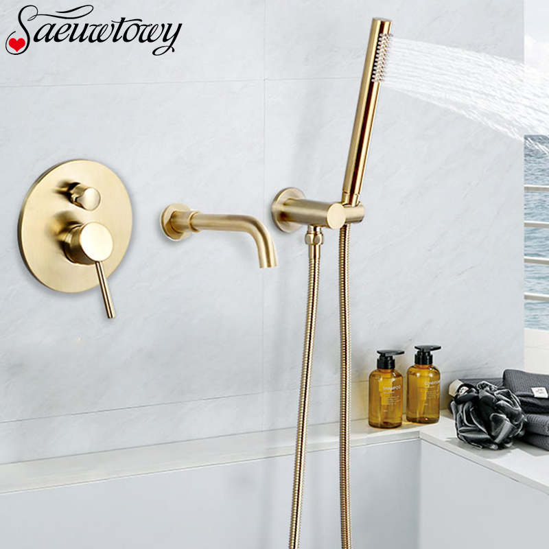 Wall Mounted Bath Faucet Telephone Style Brushed Golden Bathtub Faucet Bathroom Tap Rotatb Spout Shower Basin
Wall Mounted Bath Faucet Telephone Style Brushed Golden Bathtub Faucet Bathroom Tap Rotatb Spout Shower Basin