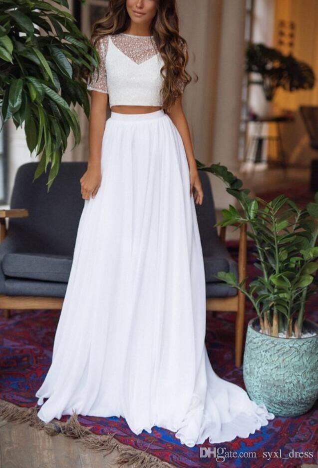 cheap simple wedding dresses two pieces plus size bohemian sequined bridal gown a line spring lace wedding dresses for brides