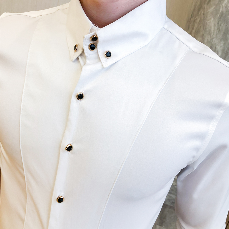 High Quality Summer Men Shirt Half Sleeve Fashion Streetwear Slim Fit Mens Casual Shirts Night Club Prom Tuxedo Shirt Dress