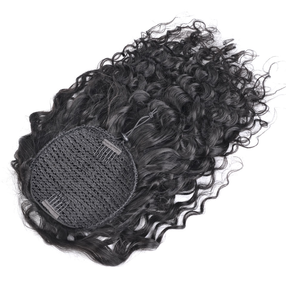 Brazilian Virgin Kinky Curly Drawstring Ponytail Human Hair Clip In Ponytail Extensions Natural Color 1 Piece 140g Drawstring Pony Tail