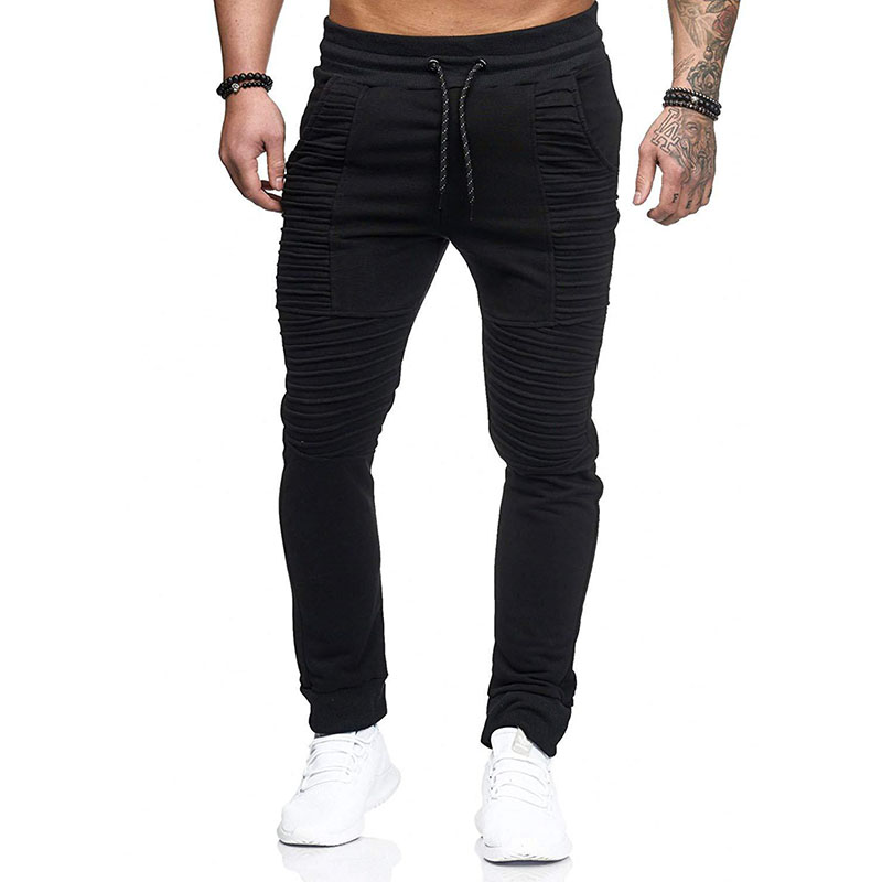 Men's Pleated Casual Pants Polyester, Loose Fit, Drawstring Waist, Streetwear Joggers, Black, Green, Gray, Navy Blue, Red - Fashion B3