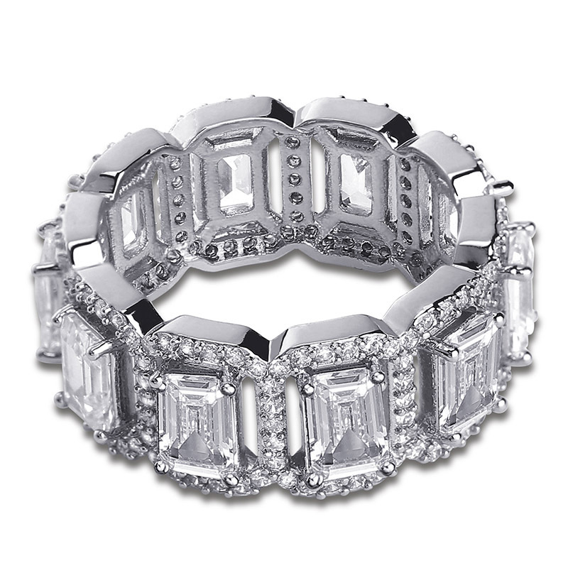 18K Gold Bling Rectangle CZ Cubic Zirconia Mens Hip Hop Ring Band personalized Iced Out Full Diamond Rapper Jewelry Gifts for Men Women