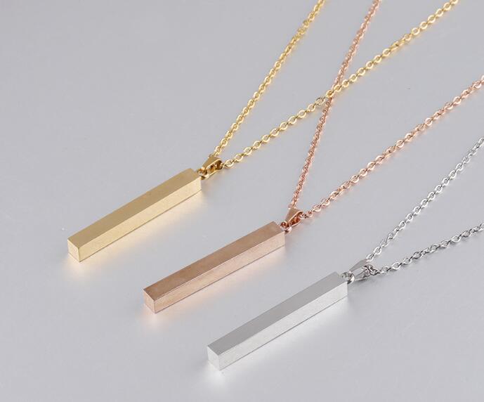 Stainless Steel Bar Pendant Necklace New Fashion Gold Rose Gold Silver Solid Blank Bar Charm Pendant For Buyer Own Engraving Jewelry GB1518