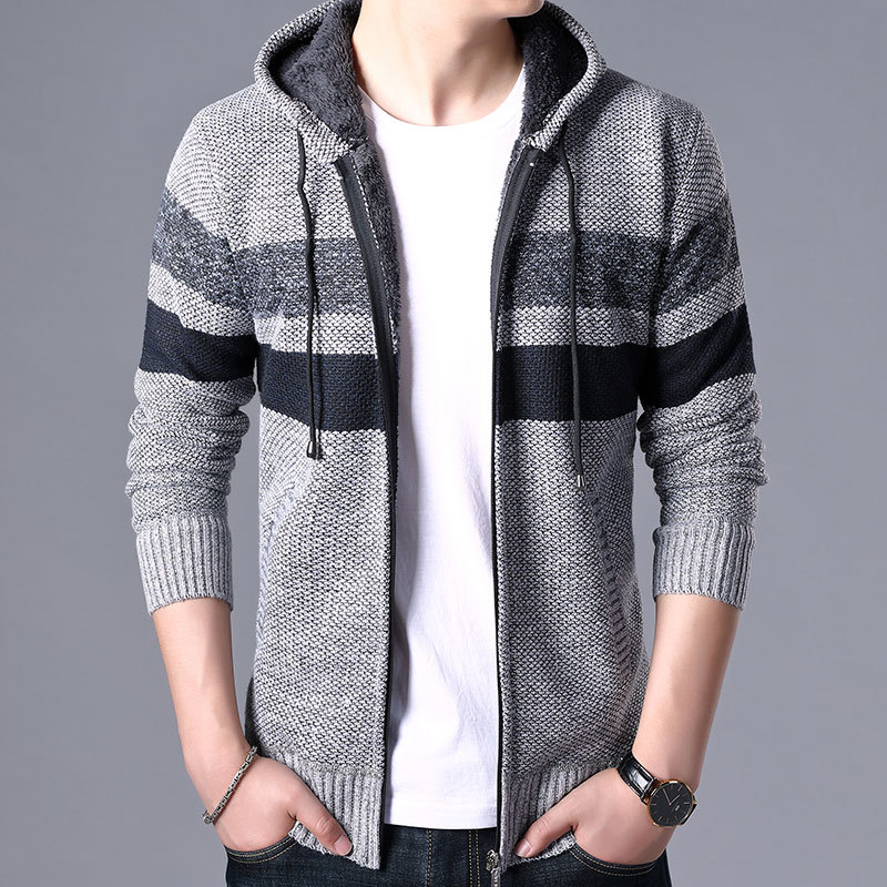 2020 Winter Men's Stripe Sweater Coat Fleece Hooded Full Zip Casual Jackets Thick Long Sleeve Knitted Wool Sweaters Casual Wear, Blue
2020 Winter Men's Stripe Sweater Coat Fleece Hooded Full Zip Casual Jackets Thick Long Sleeve Knitted Wool Sweaters Casual Wear, Blue