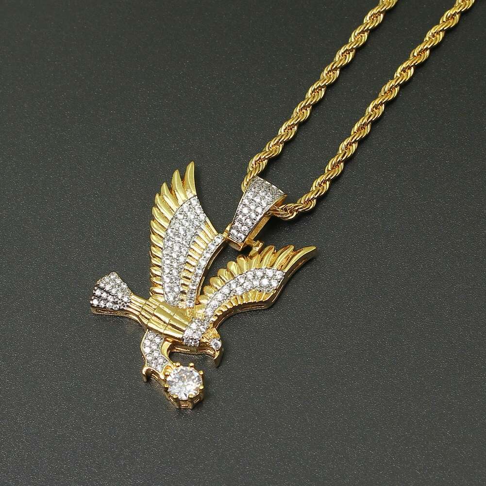 hip hop Eagle diamonds pendant necklaces for men western copper zircon luxury necklace real gold plated 3mm 60cm Stainless steel t