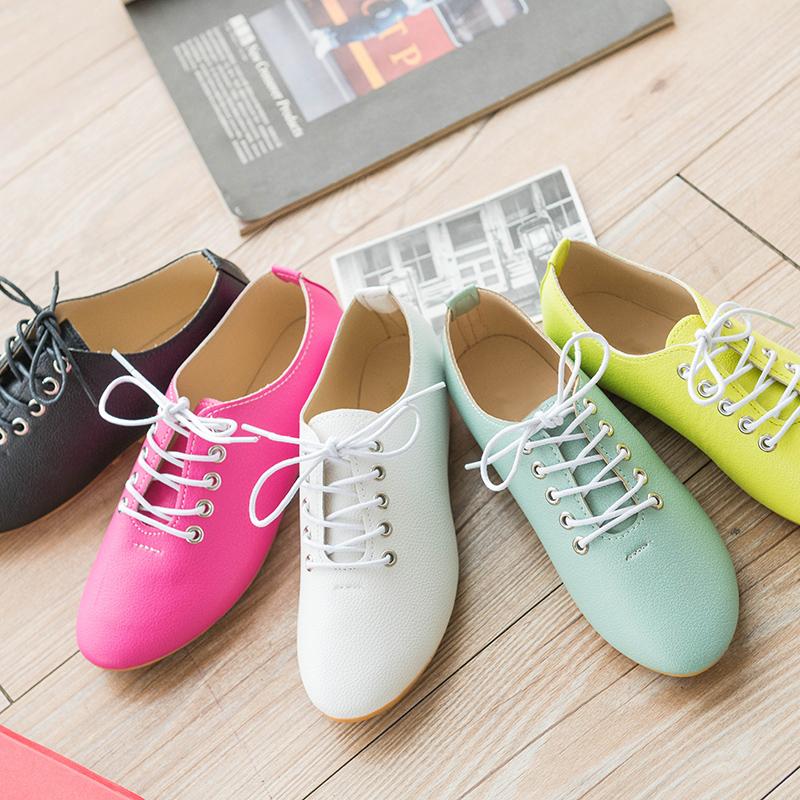 Hot Sale-Women Leather Shoes woman PU Black White Flat shoes candy color Cheap Women shoe Loafers Moccasins EW39