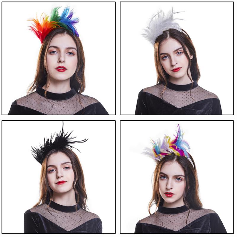 Haimeikang Feather Hairband Fascinator Flapper Headband Mardi Gras Party Head Decor Hot Halloween Festival Accessories