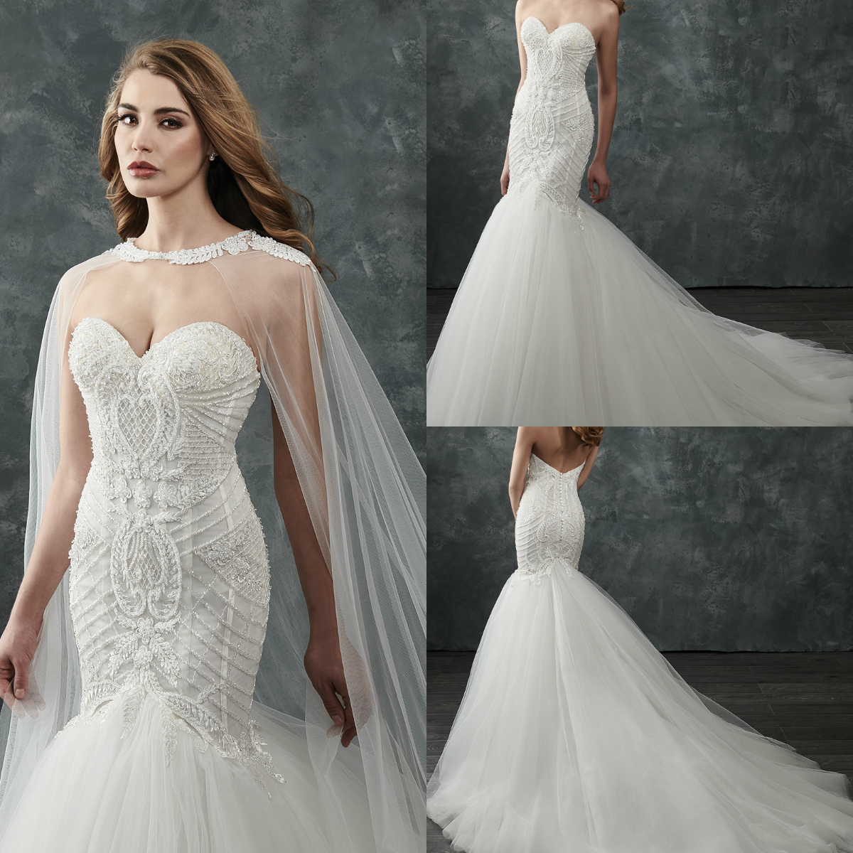 gorgeous mermaid wedding dresses with cape sweetheart lace appliqued beads sweep train bridal gowns wedding dress robe de mariage