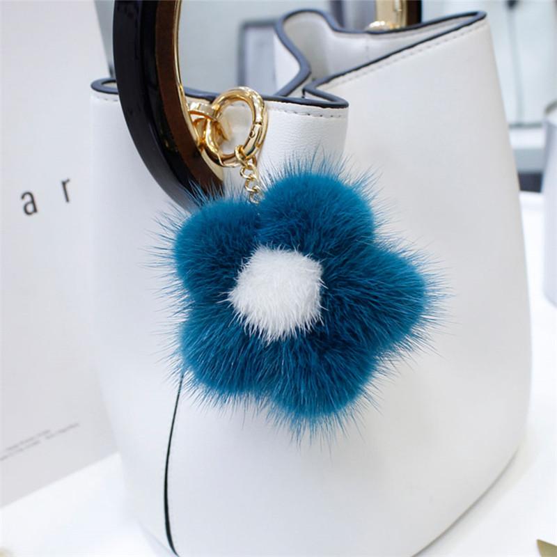 10cm Hot Real Mink Fur Ball Keychain For Handbag Car Key Ring Fashion New Mink Flower Pompom Pendant Real Fur Key Chains
