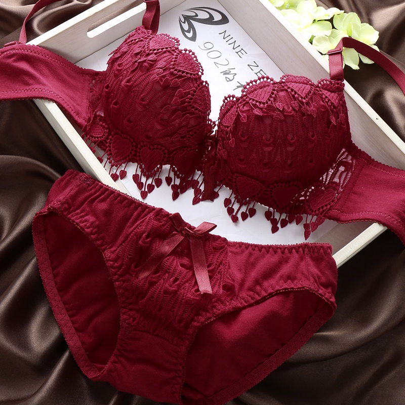 Lingerie Bra Brief Set Women Push Up Bra Set Girl Floral Lace Underwear Underwire Brassiere Outfit