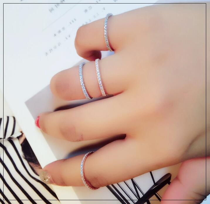 Hot Sale Sparkling Simple Luxury Jewelry 925 Sterling Silver Full White Sapphire CZ Diamond Party Sweet Cute Women Wedding Band Ring Gift