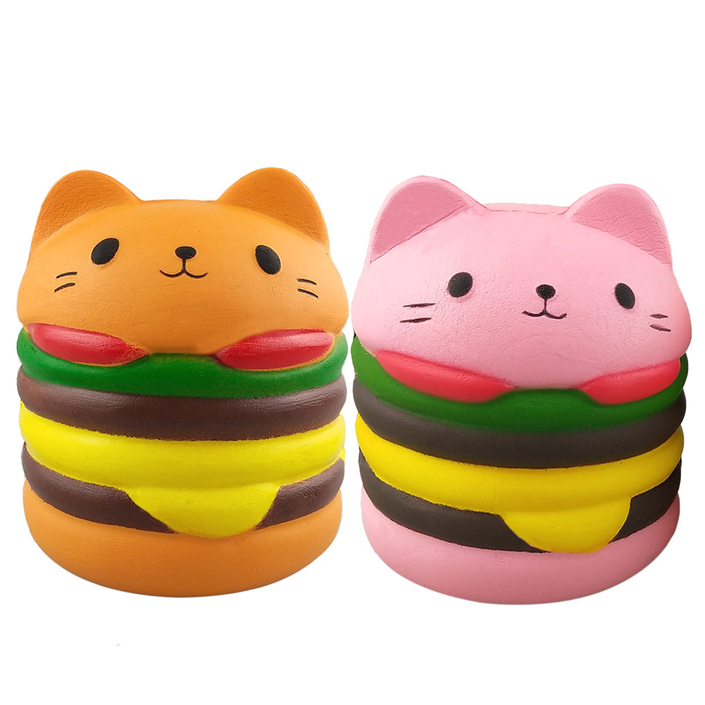 

Cute Jumbo Hamburger Cat Cake Squeeze Squishy Slow Rising Stretchy Charms Kawaii Bread For Kids Toy Gift Strap Decompression Toys