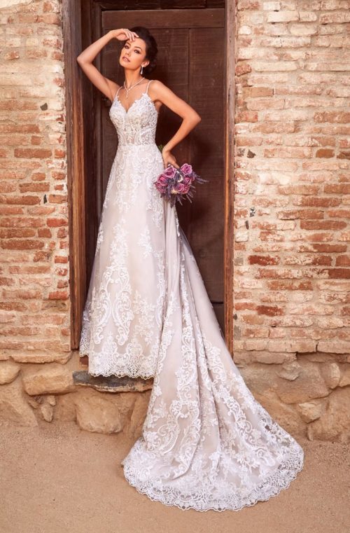 kitty chen a line wedding dresses spaghetti neck backless elegant lace appliqued bridal gowns sweep train tulle beach wedding dress