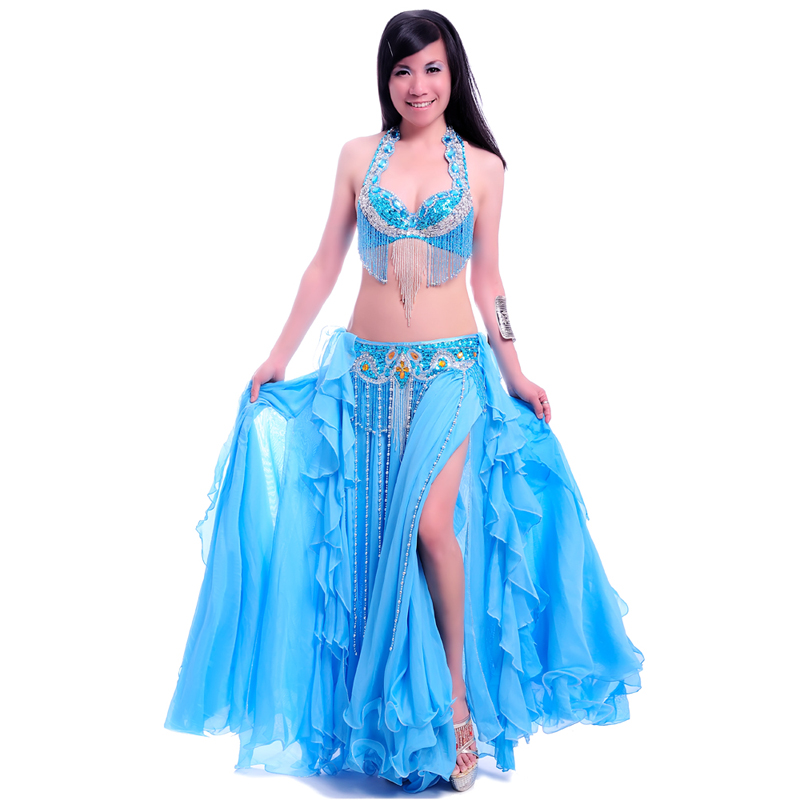 Women Belly Dance Costume Professional Performance Bellydance Outfit Bras Belt Skirt Set Oriental Beads Costumes D