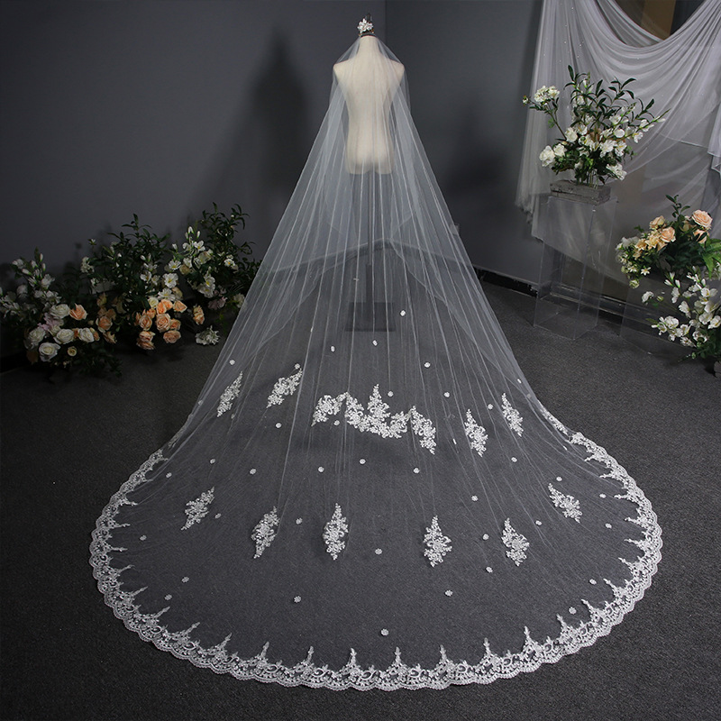 best selling chapel length bridal veils with appliques in stock long wedding veils vestido de noiva longo wedding veil v01