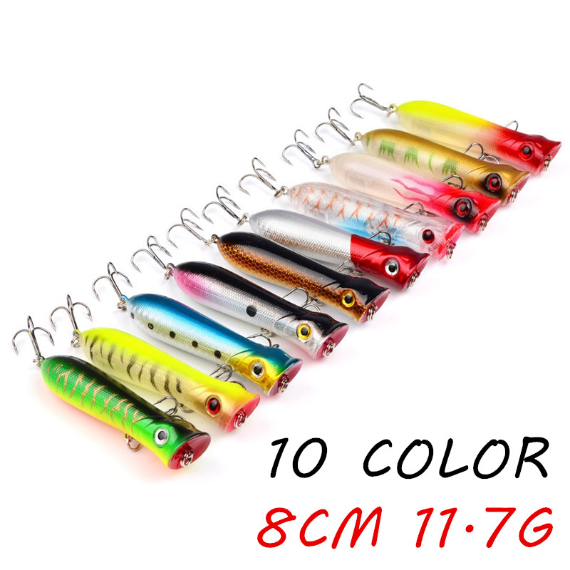 10 Color 8cm 11.7g Popper Plastic Hard Baits & Lures 6# Hook Fishing Hooks LL-014
10 Color 8cm 11.7g Popper Plastic Hard Baits & Lures 6# Hook Fishing Hooks LL-014