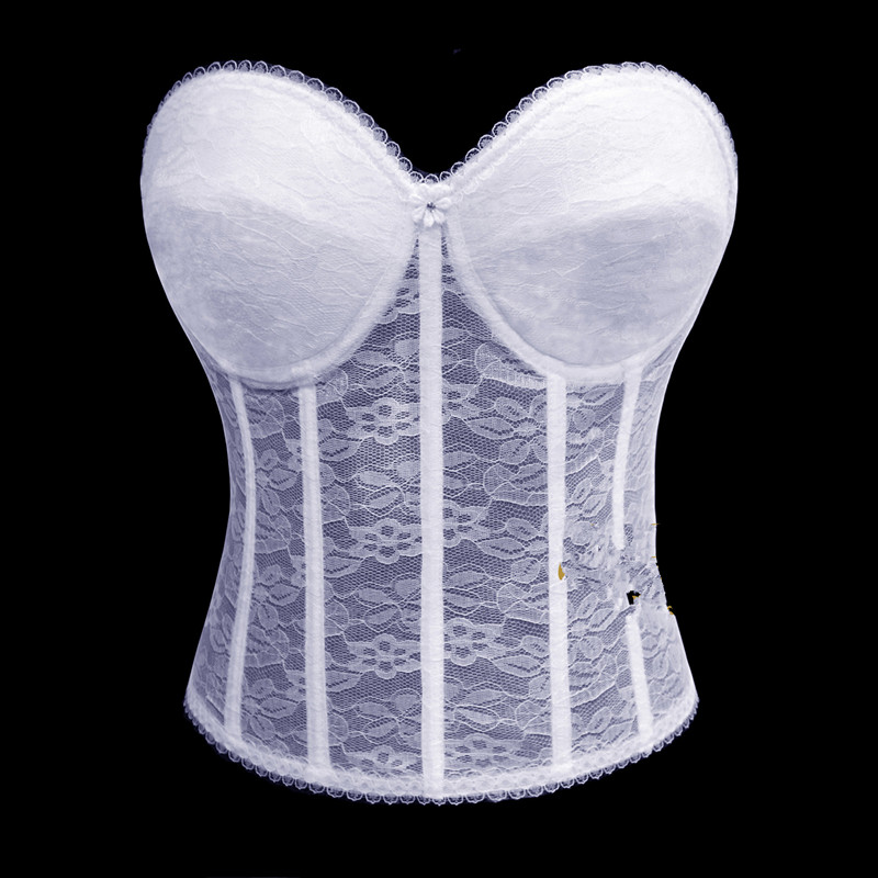 Women White Bridal Corset Bustier Sexy Push-up Underwire Padded Bra Lace and Mesh Underwear Lingerie Corselet Femme Bodyshaper