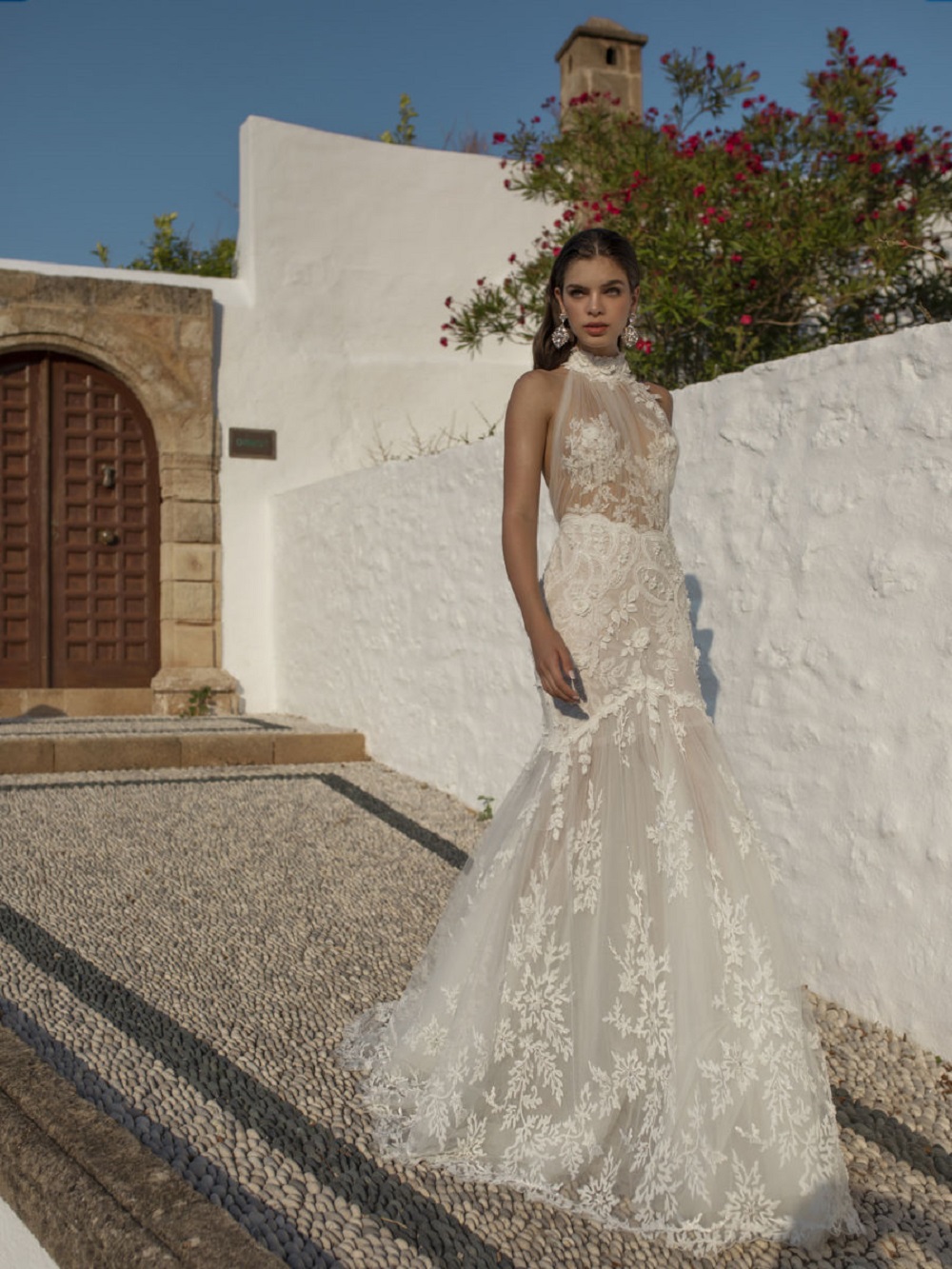 lian rokman mermaid wedding dresses appliqued lace halter neck bridal gowns sweep train backless robe de marie