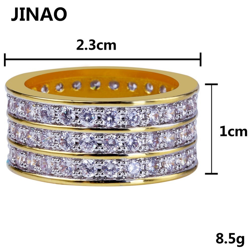 JINAO Hip Hop Rock Gold Color Plated Round Rings Cool Full Iced Out Micro Pave CZ Stone Ring For Male Jewelry Gift D19011502