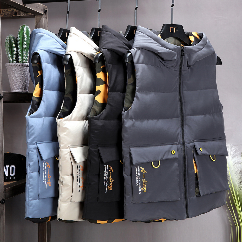 2020 Winter Camouflage Vest Men Both Side Wear Thicken Warm cotton-padded Hooded Solid Color Big Pockets waistcoat 4XL 5XL 6XL, Grey
2020 Winter Camouflage Vest Men Both Side Wear Thicken Warm cotton-padded Hooded Solid Color Big Pockets waistcoat 4XL 5XL 6XL, Grey