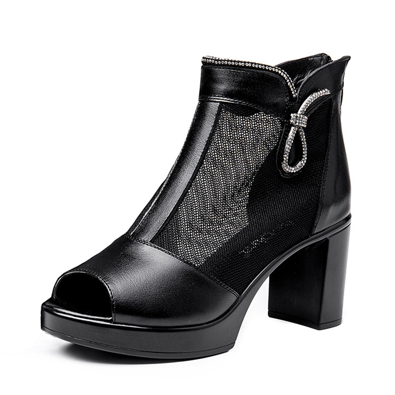 Women Mother Ladies Female Genuine Leather Mesh Shoes Sandals High Heel Ankle Zipper Summer Bling Size 35-40, Black
Women Mother Ladies Female Genuine Leather Mesh Shoes Sandals High Heel Ankle Zipper Summer Bling Size 35-40, Black